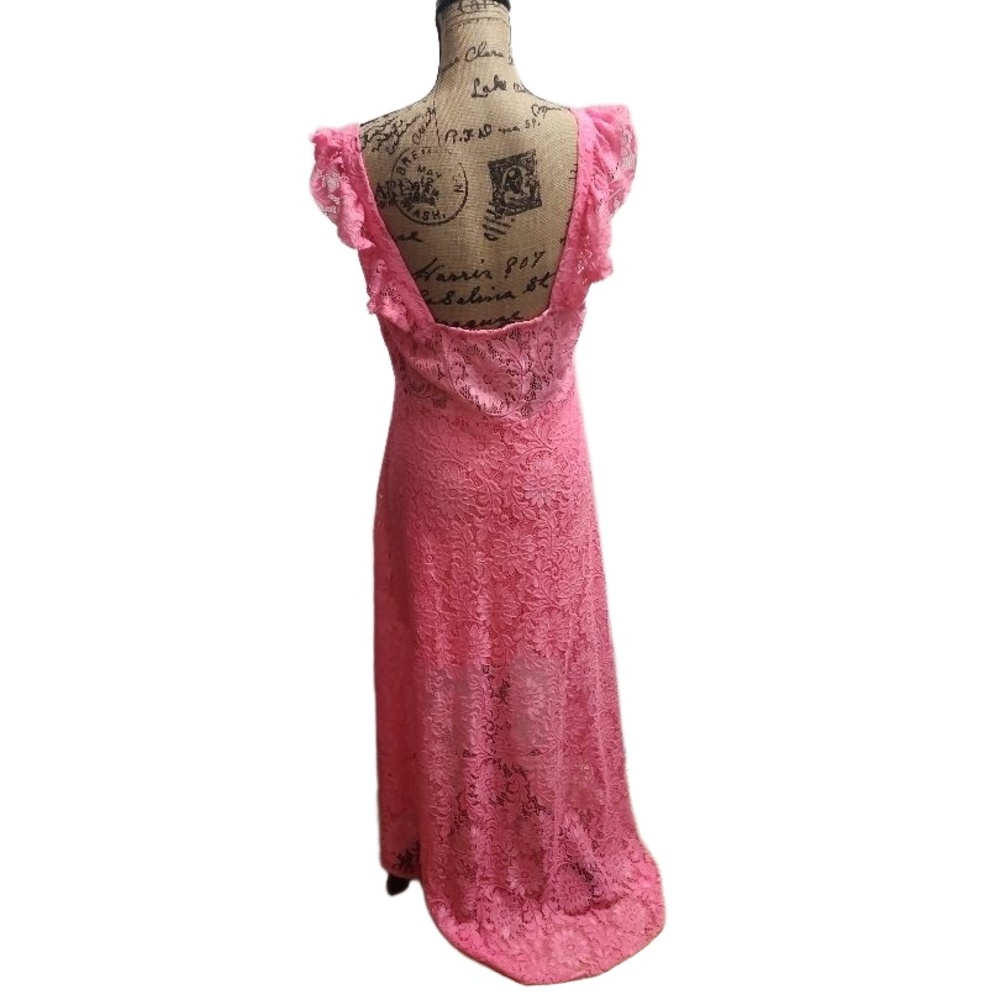 Pink Womens High Low Dress Elegant Lace Overlay Romantic Feminine - Picture 3 of 3